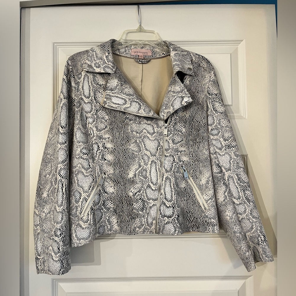 Philosophy Black and Gray Faux Suede Snakeskin Moto Jacket
